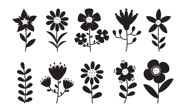 Dibujo Silueta Flores Plantas — Archivo Imágenes Vectoriales