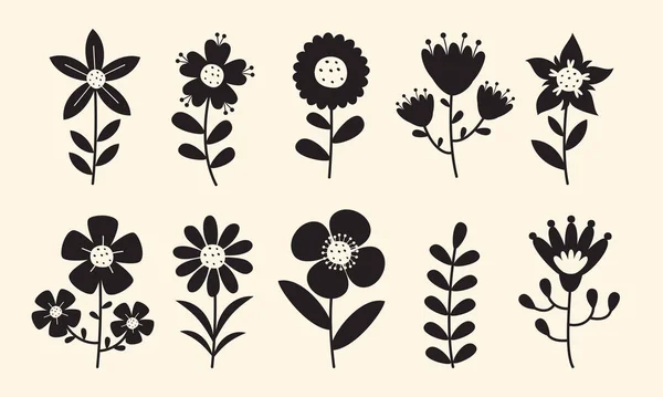Σχέδιο Σιλουέτα Των Λουλουδιών Και Των Φυτών — Διανυσματικό Αρχείο