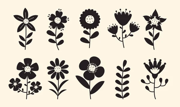 Desenho Silhueta Flores Plantas —  Vetores de Stock