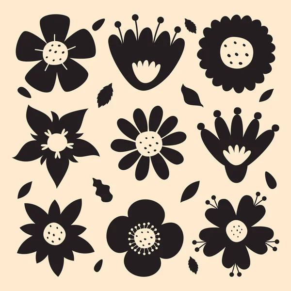 花卉及植物的剪影 — 图库矢量图片