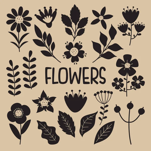 Desenho Silhueta Flores Plantas —  Vetores de Stock
