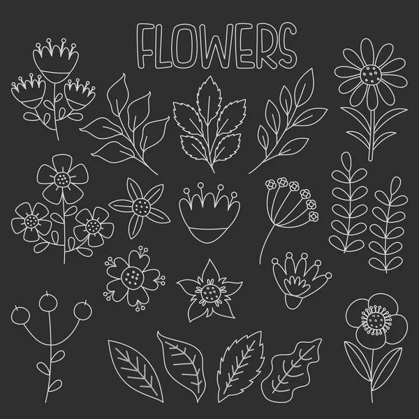 Línea Arte Dibujo Flores Plantas — Archivo Imágenes Vectoriales