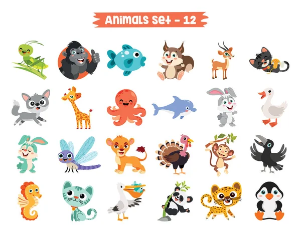Sada Roztomilých Animovaných Zvířat — Stockový vektor