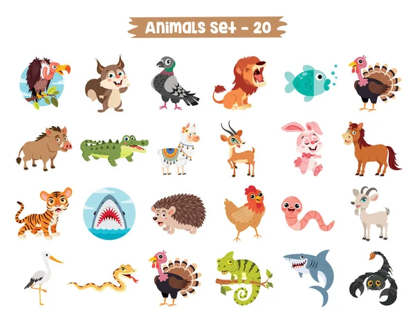 Conjunto Animais Desenhos Animados Bonitos — Vetor de Stock