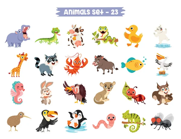 Conjunto Animales Dibujos Animados Lindo — Vector de stock