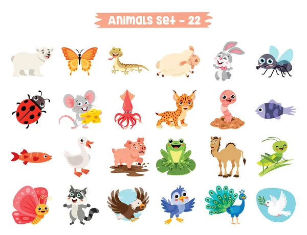 Conjunto Animais Desenhos Animados Bonitos —  Vetores de Stock