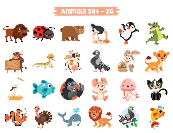 Conjunto Animales Dibujos Animados Lindo — Archivo Imágenes Vectoriales