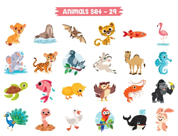 Serie Simpatici Animali Dei Cartoni Animati — Vettoriale Stock