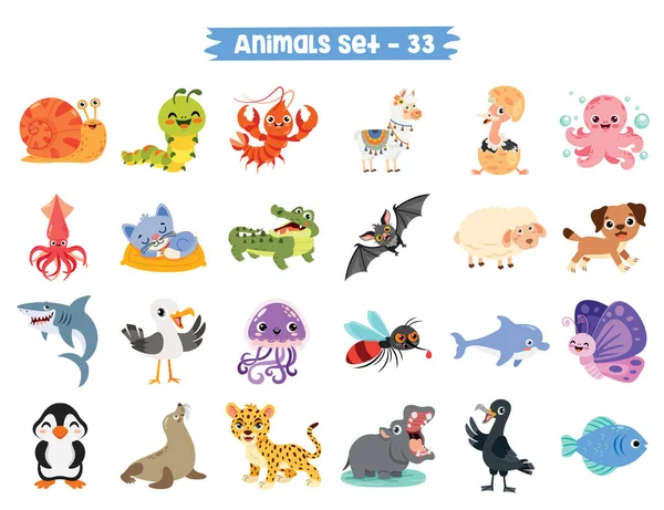 Sada Roztomilých Animovaných Zvířat — Stockový vektor