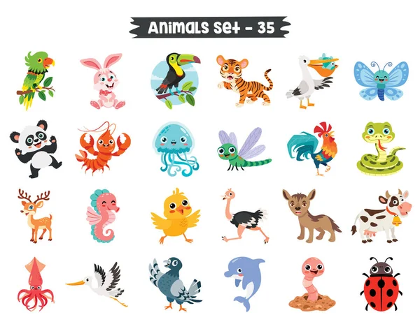 Serie Simpatici Animali Dei Cartoni Animati — Vettoriale Stock