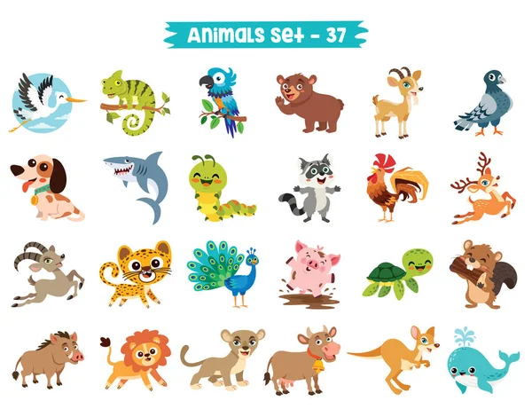 Set Cute Cartoon Animals — Stock Vector