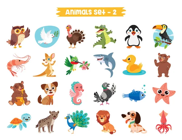 Ensemble Animaux Dessin Animé Mignon — Image vectorielle