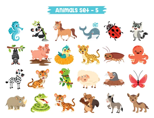 Set Cute Cartoon Animals — Stock Vector