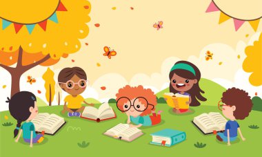 Çocuklar Doğada Kitap Okuyorlar