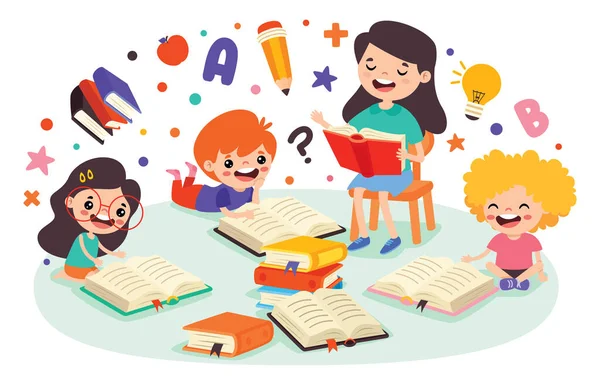 Γελοιογραφία Δάσκαλος Και Παιδιά Σχολείο — Διανυσματικό Αρχείο
