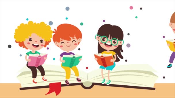 Kitap Okuyan Çocukların Çizgi Film Animasyonu — Stok video