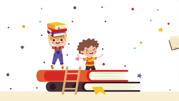 Kitaplarla Oynayan Çocukların Çizgi Film Animasyonu — Stok video