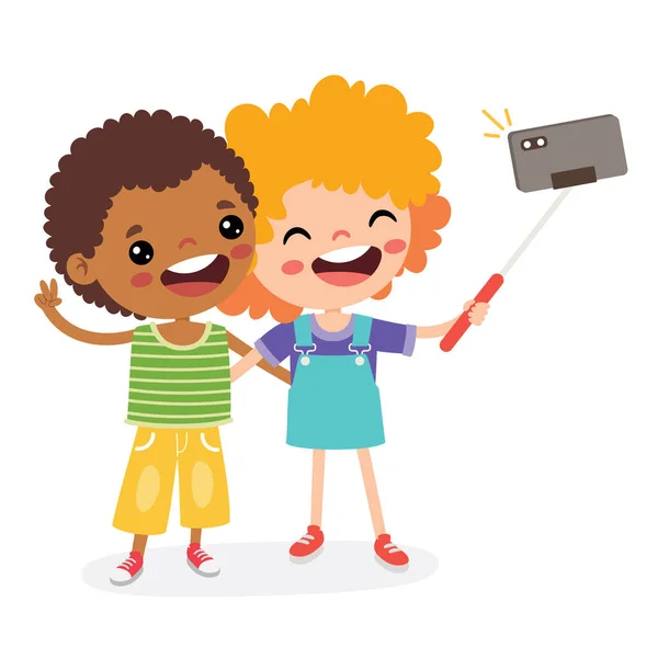 Enfant Faisant Selfie Avec Téléphone — Image vectorielle