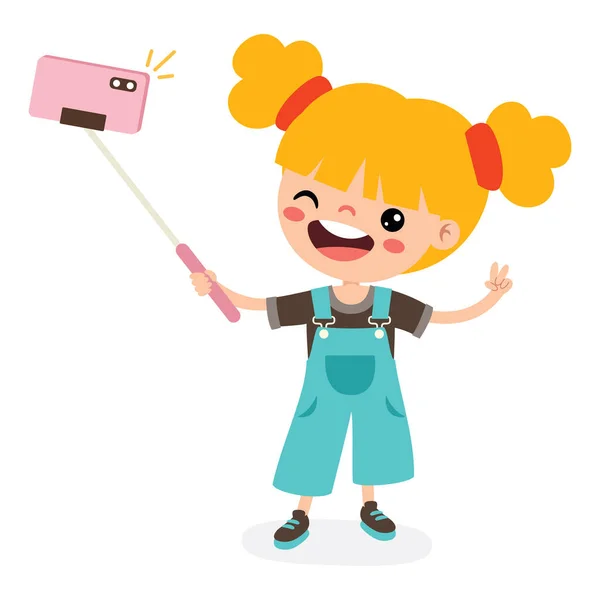 Kind Macht Selfie Mit Handy — Stockvektor
