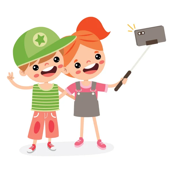 Enfant Faisant Selfie Avec Téléphone — Image vectorielle