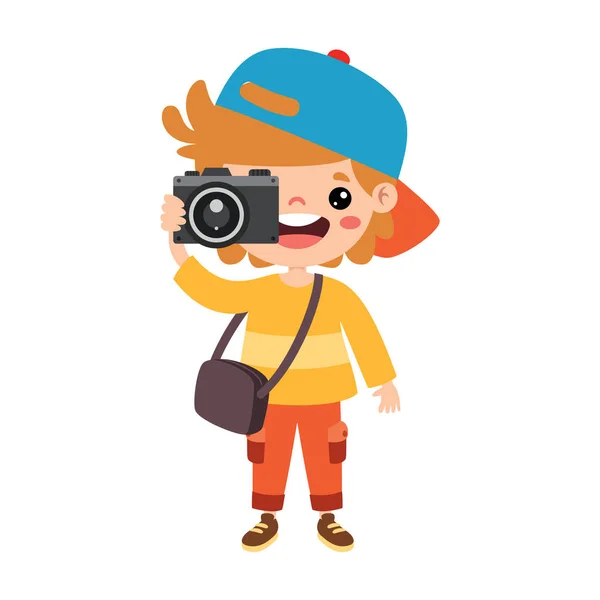 Little Cartoon Kid Taking Photo - Stok Vektor