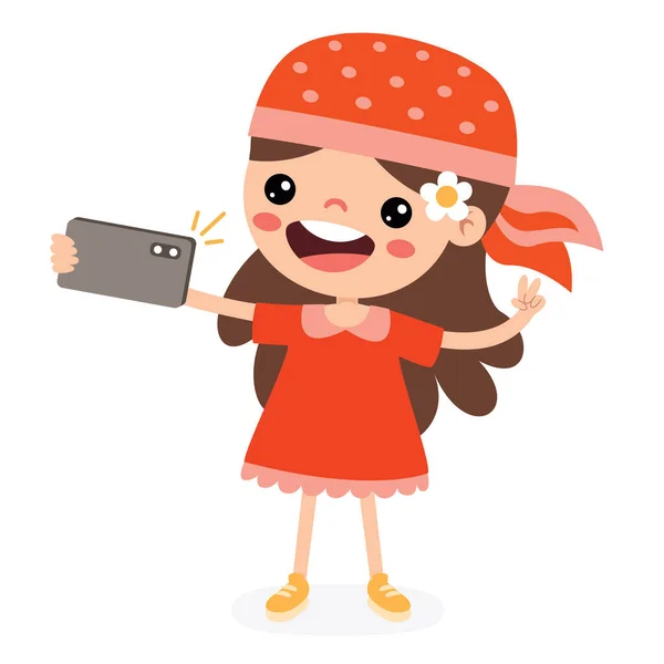 Niño Haciendo Selfie Con Teléfono — Vector de stock