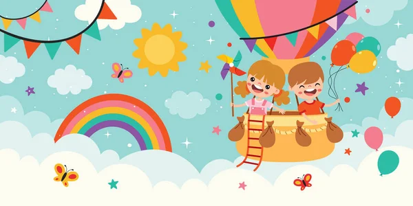 Счастливые Дети Фоне Неба — стоковый вектор