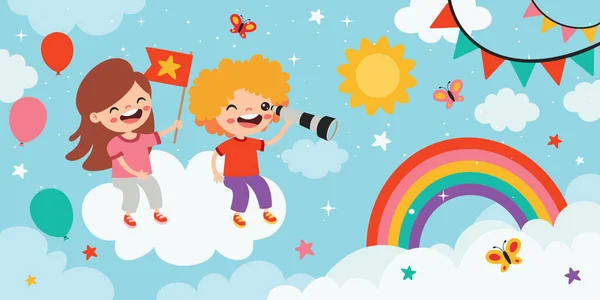 天空背景上的快乐儿童 — 图库矢量图片