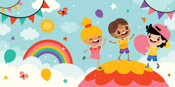 Šťastné Děti Pozadí Oblohy — Stockový vektor