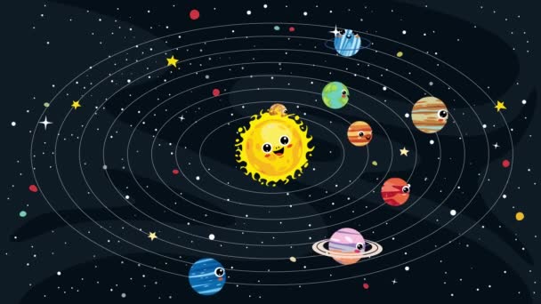 Animazione Dei Cartoni Animati Del Sistema Solare — Video Stock