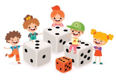 Cartoon Kid Playing With Dice clipart