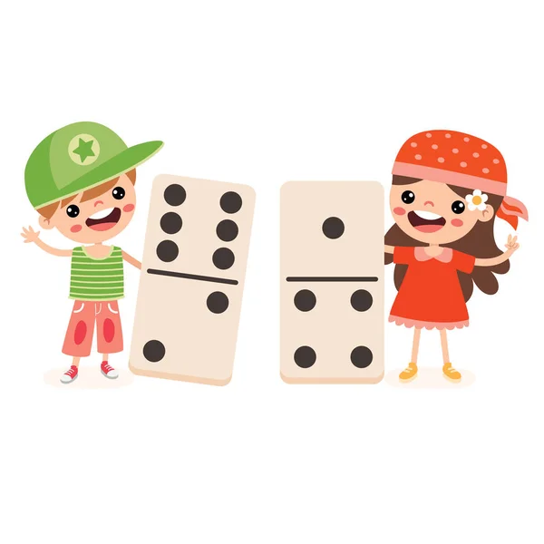 Cartoon Kid Spelen Met Domino — Stockvector