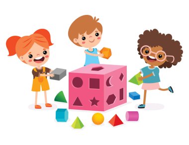Çocuklar Şekil Seçici Oyuncağıyla Oynuyor