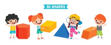 3d Geometrik Şekillerle Oynayan Çocuklar