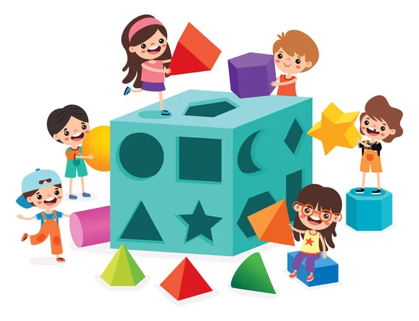 Dzieci Bawiące Się Kształtem Sorter Zabawki — Wektor stockowy