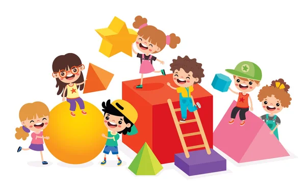 Kinderen Spelen Met Geometrische Vormen — Stockvector