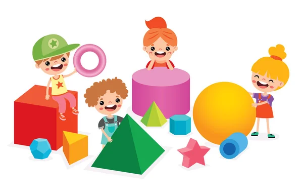 玩3D几何形状游戏的孩子 — 图库矢量图片