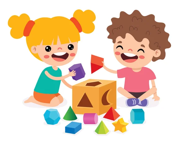 Dzieci Bawiące Się Kształtem Sorter Zabawki — Wektor stockowy