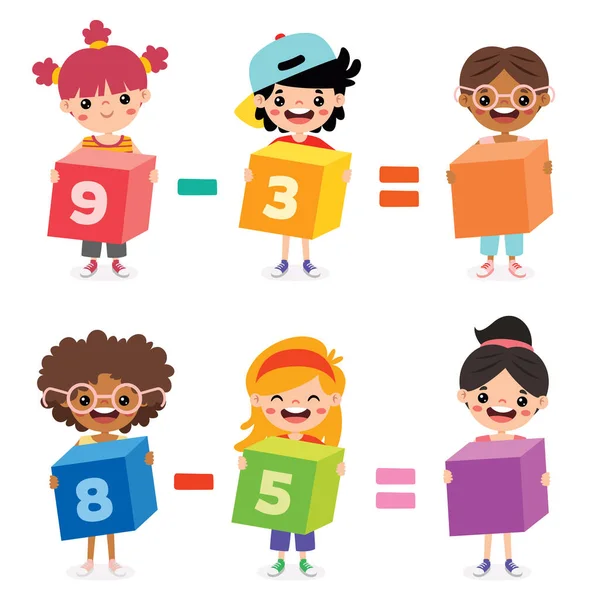 Matematické Cvičení Dětmi Držícími Kostky — Stockový vektor