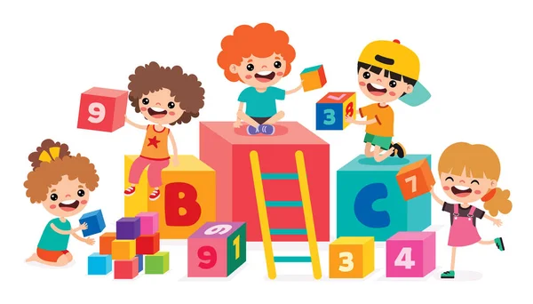 Kinder Spielen Mit Bausteinen — Stockvektor