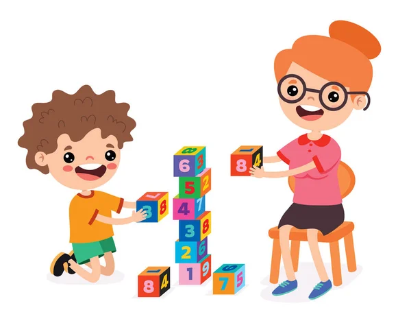 Kinderen Spelen Met Bouwstenen — Stockvector