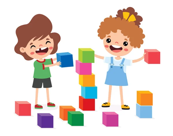 Barn Leker Med Byggstenar — Stock vektor