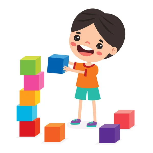 Kind Spielt Mit Bausteinen — Stockvektor