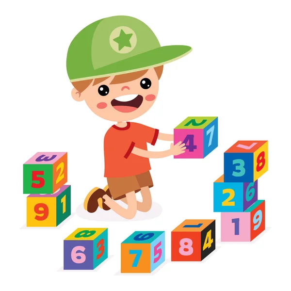 Kid Playing Building Blocks — Stock Vector