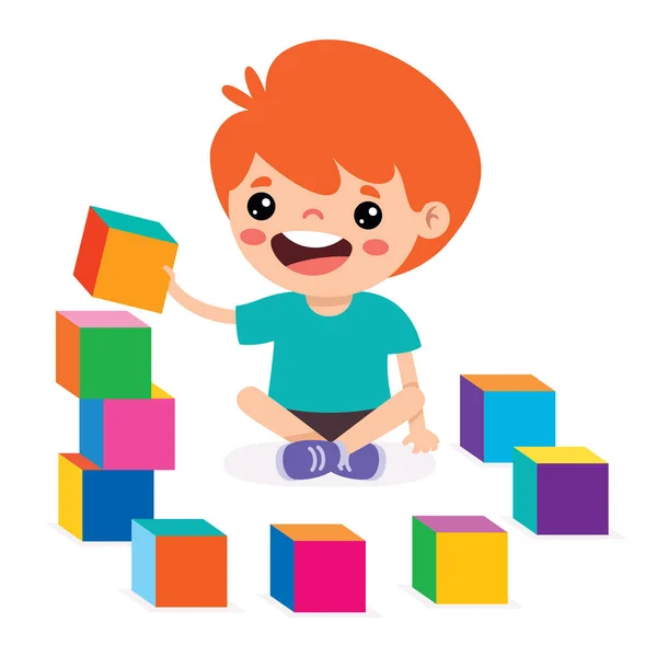 Kind Spelen Met Bouwstenen — Stockvector