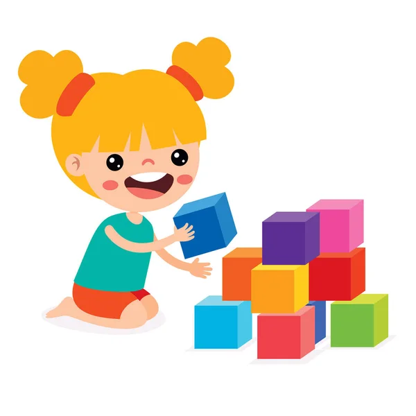 Ребенок Играет Строительными Блоками — стоковый вектор