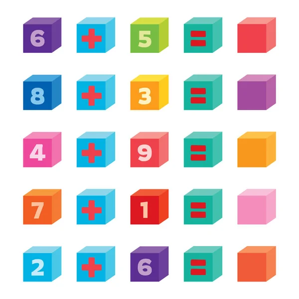 Математические Упражнения Красочными Кубиками — стоковый вектор