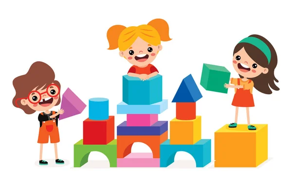 Enfants Jouant Avec Les Blocs Construction — Image vectorielle