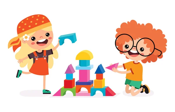 Дети Играют Строительными Блоками — стоковый вектор