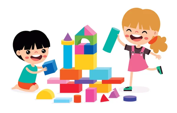 Děti Hrají Stavebními Kameny — Stockový vektor